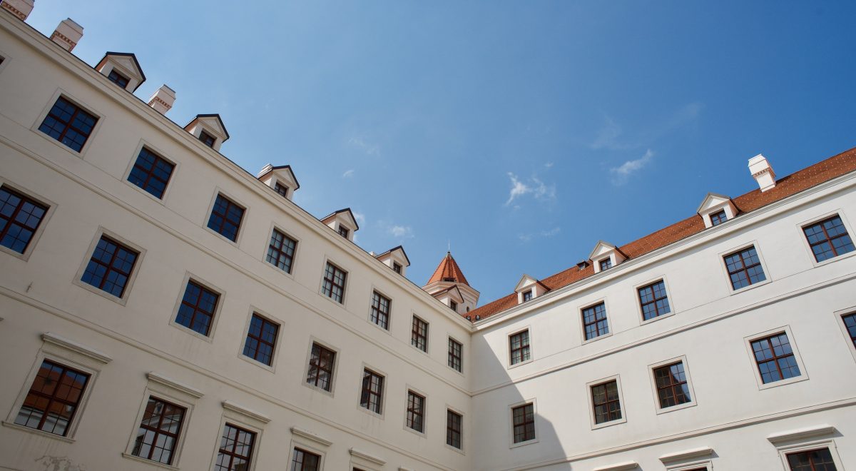 Visitors in the courtyard of Bratislava Castle