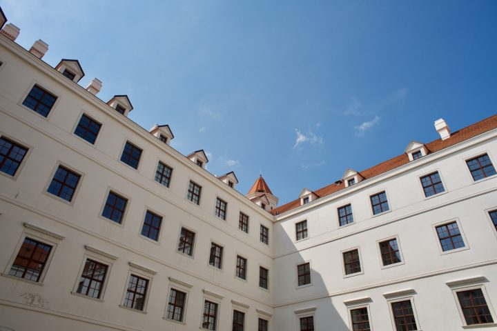Visitors in the courtyard of Bratislava Castle