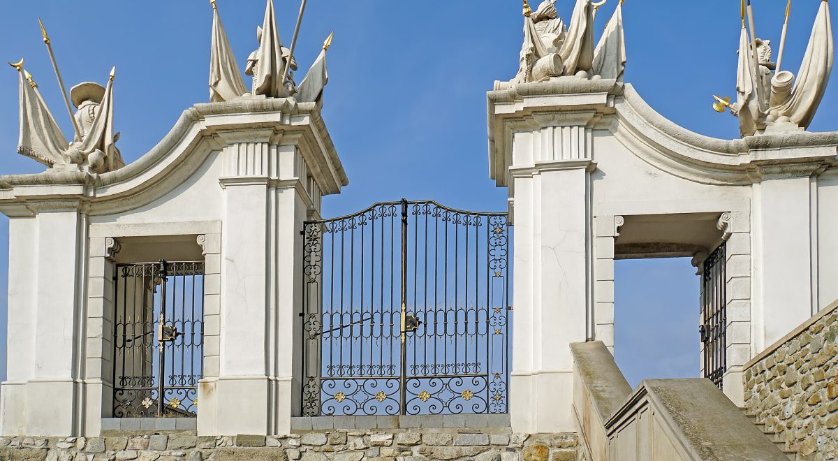 A gate into Bratislava Castle, the arrival point of the walk up from the old town